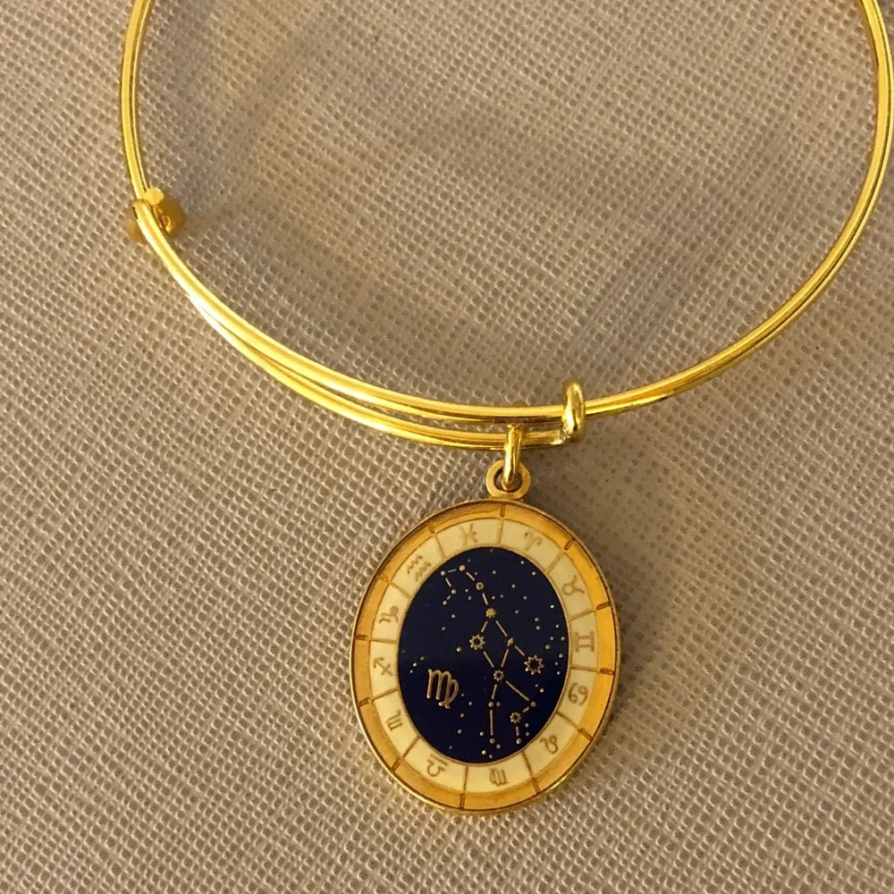 Alex and Ani Gold-Tone Virgo Zodiac Charm Bangle with Navy Enamel - Picture 5 of 5
